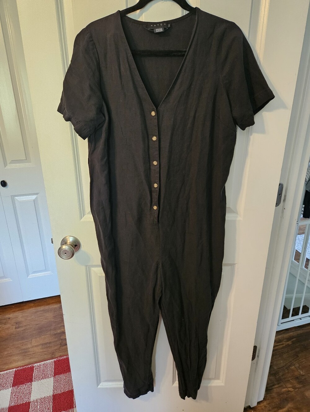 Hatch Maternity Noelle  Black Short-Sleeve Button-Front Jumpsuit